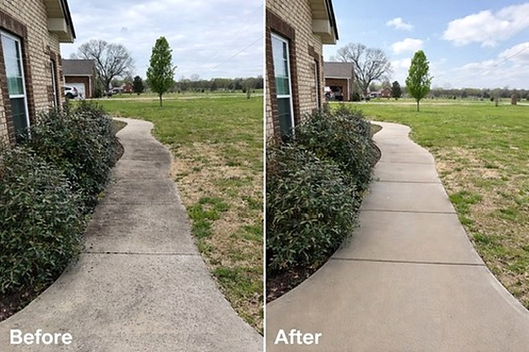 Before and after walkway pressure washing result